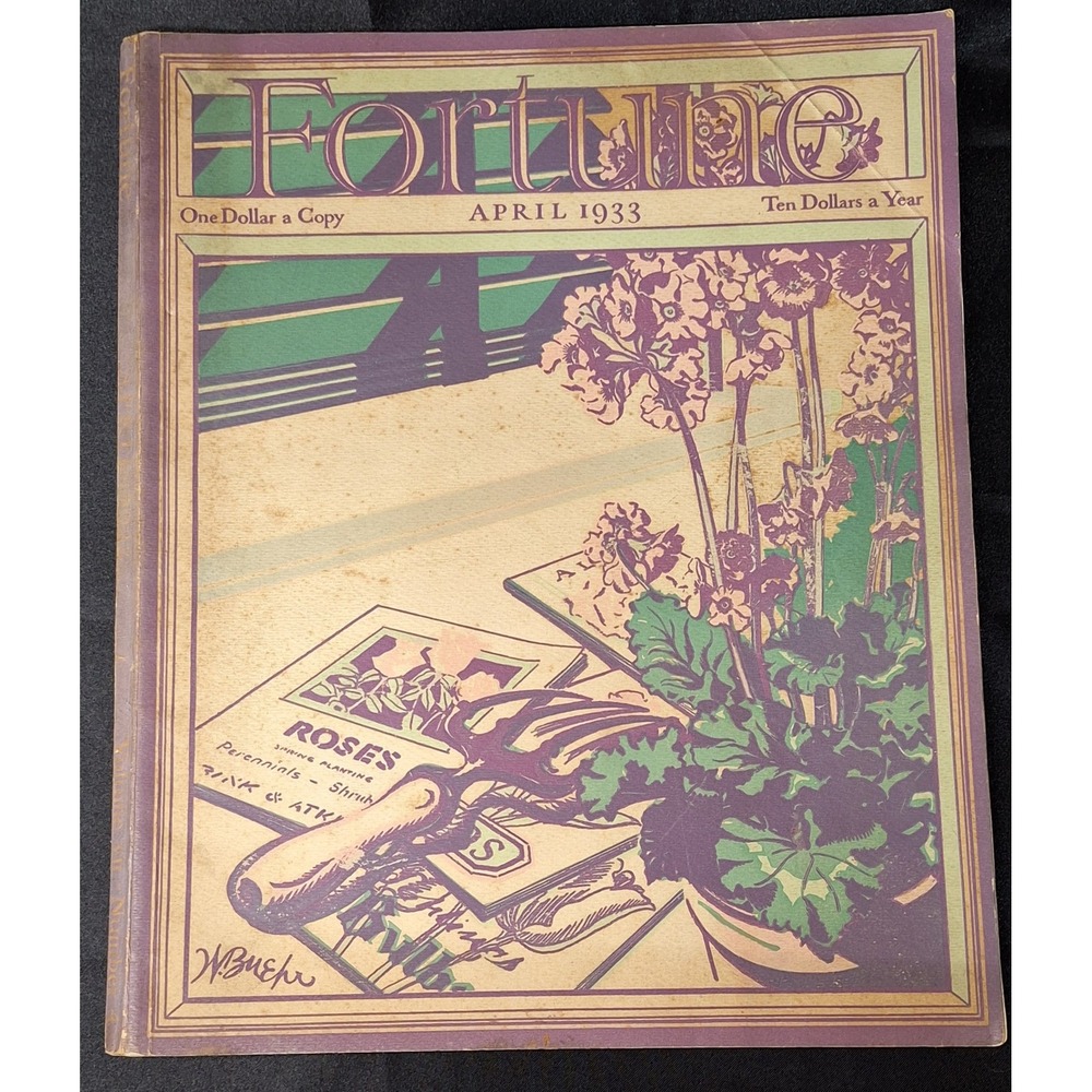 Vintage Fortune Magazine April 1933 W. Buehr Cover Art Deco Macy's Ethyl Ads